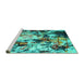 Sideview of Machine Washable Abstract Turquoise Contemporary Area Rugs, wshcon1173turq