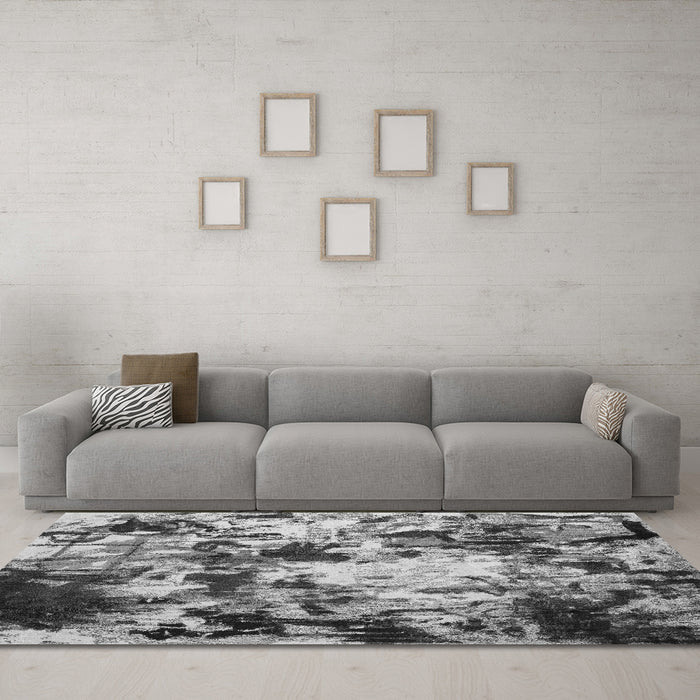 Machine Washable Abstract Gray Contemporary Rug in a Living Room,, wshcon1173gry