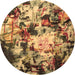 Round Abstract Brown Contemporary Rug, con1173brn