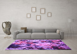 Machine Washable Abstract Purple Contemporary Area Rugs in a Living Room, wshcon1173pur