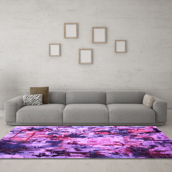Machine Washable Abstract Purple Contemporary Area Rugs in a Living Room, wshcon1173pur