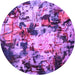 Round Abstract Purple Contemporary Rug, con1173pur