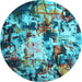 Round Abstract Light Blue Contemporary Rug, con1173lblu