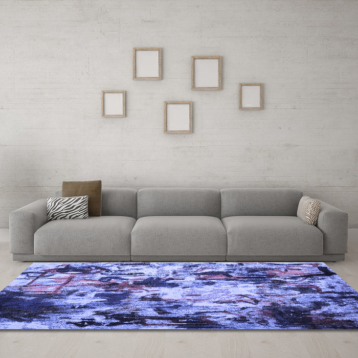 Machine Washable Abstract Blue Contemporary Rug in a Living Room, wshcon1173blu