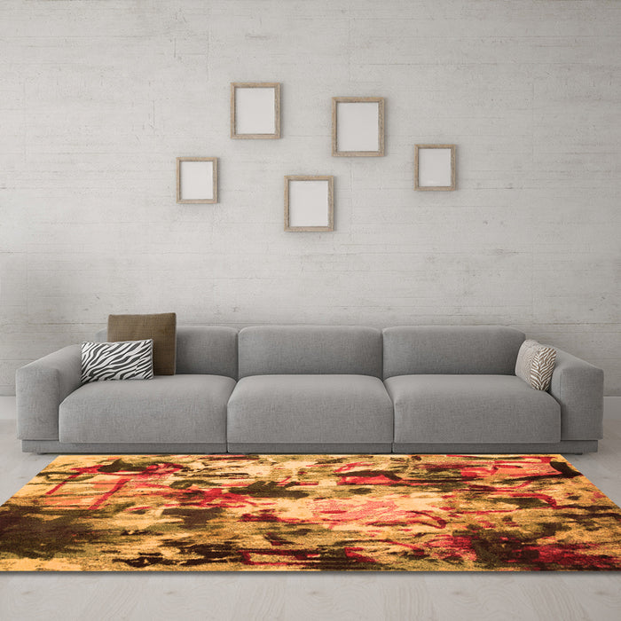 Machine Washable Abstract Orange Contemporary Area Rugs in a Living Room, wshcon1173org