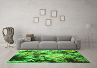 Machine Washable Abstract Green Contemporary Rug, wshcon1173grn