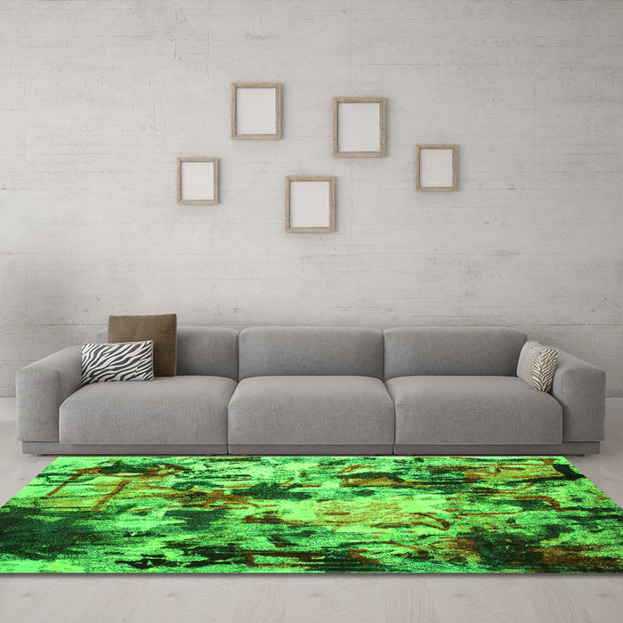 Machine Washable Abstract Green Contemporary Area Rugs in a Living Room,, wshcon1173grn