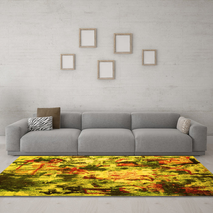 Machine Washable Abstract Yellow Contemporary Rug in a Living Room, wshcon1173yw