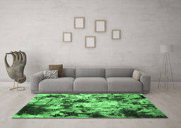 Machine Washable Abstract Emerald Green Contemporary Area Rugs in a Living Room,, wshcon1173emgrn