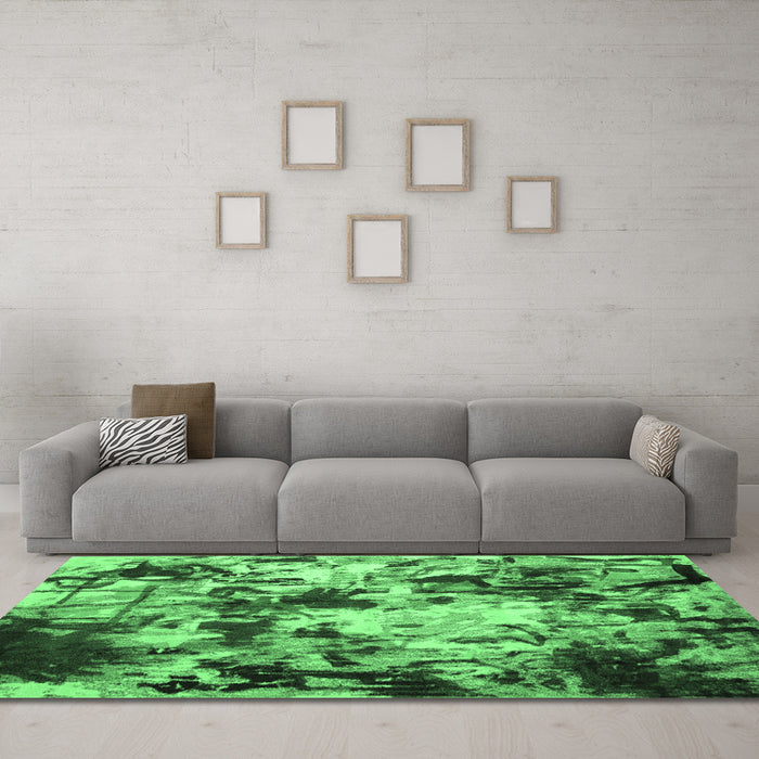 Machine Washable Abstract Emerald Green Contemporary Area Rugs in a Living Room,, wshcon1173emgrn