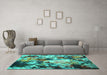 Machine Washable Abstract Turquoise Contemporary Area Rugs in a Living Room,, wshcon1173turq