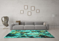 Machine Washable Abstract Turquoise Contemporary Rug, wshcon1173turq