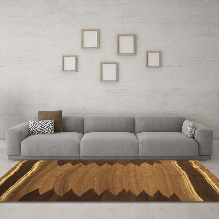 Machine Washable Abstract Brown Contemporary Rug in a Living Room,, wshcon1174brn