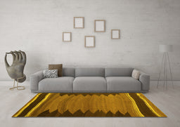 Machine Washable Abstract Yellow Contemporary Rug in a Living Room, wshcon1174yw