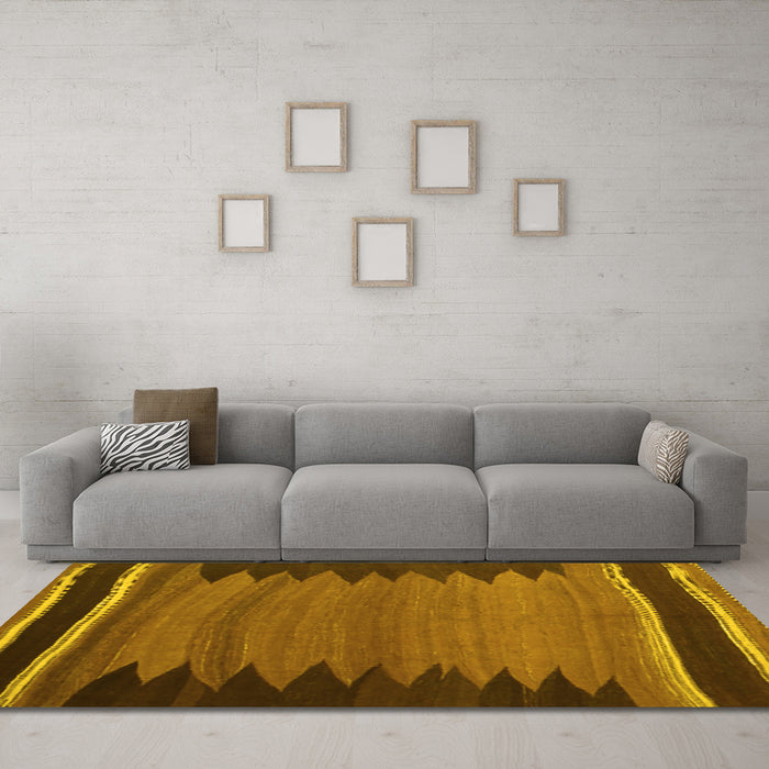 Machine Washable Abstract Yellow Contemporary Rug in a Living Room, wshcon1174yw