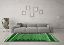 Machine Washable Abstract Emerald Green Contemporary Area Rugs in a Living Room,, wshcon1174emgrn