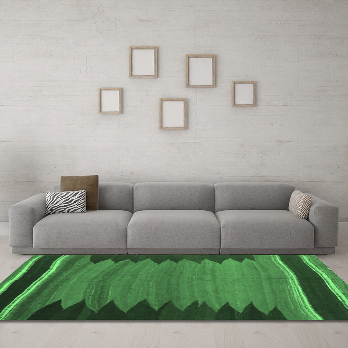 Machine Washable Abstract Emerald Green Contemporary Area Rugs in a Living Room,, wshcon1174emgrn