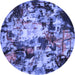 Round Abstract Blue Contemporary Rug, con1176blu