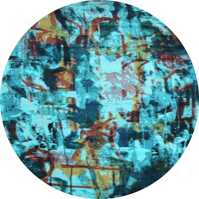 Round Machine Washable Abstract Light Blue Contemporary Rug, wshcon1176lblu