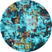 Round Abstract Light Blue Contemporary Rug, con1176lblu