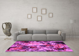 Machine Washable Abstract Pink Contemporary Rug in a Living Room, wshcon1176pnk