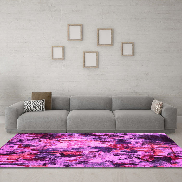 Machine Washable Abstract Pink Contemporary Rug in a Living Room, wshcon1176pnk