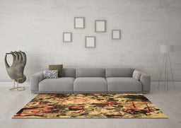 Machine Washable Abstract Brown Contemporary Rug in a Living Room,, wshcon1176brn