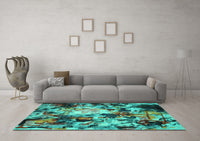 Machine Washable Abstract Turquoise Contemporary Rug, wshcon1176turq