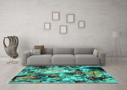 Machine Washable Abstract Turquoise Contemporary Area Rugs in a Living Room,, wshcon1176turq