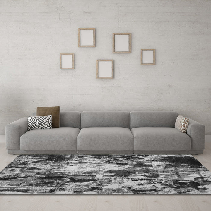Machine Washable Abstract Gray Contemporary Rug in a Living Room,, wshcon1176gry