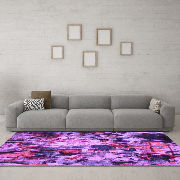 Machine Washable Abstract Purple Contemporary Area Rugs in a Living Room, wshcon1176pur