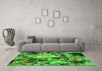 Machine Washable Abstract Green Contemporary Rug, wshcon1176grn