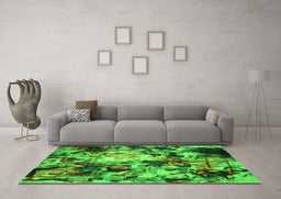Machine Washable Abstract Green Contemporary Area Rugs in a Living Room,, wshcon1176grn