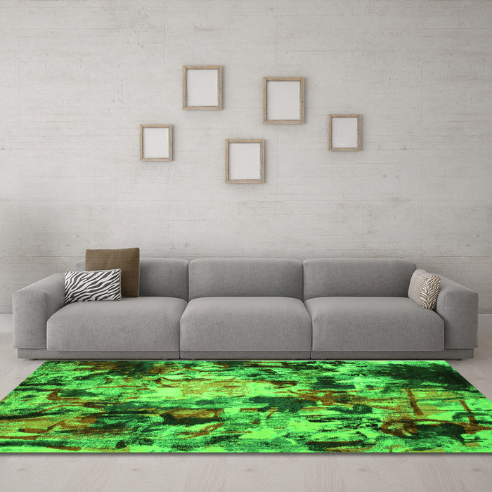 Machine Washable Abstract Green Contemporary Area Rugs in a Living Room,, wshcon1176grn
