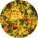 Round Abstract Yellow Contemporary Rug, con1176yw