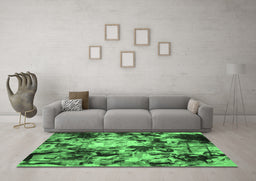 Machine Washable Abstract Emerald Green Contemporary Area Rugs in a Living Room,, wshcon1176emgrn