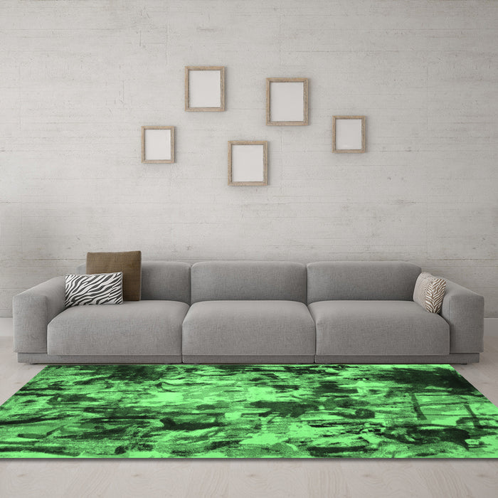 Machine Washable Abstract Emerald Green Contemporary Area Rugs in a Living Room,, wshcon1176emgrn