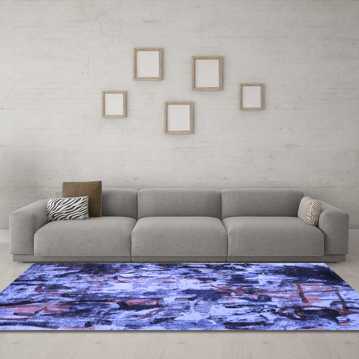 Machine Washable Abstract Blue Contemporary Rug in a Living Room, wshcon1176blu