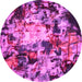 Round Abstract Pink Contemporary Rug, con1176pnk