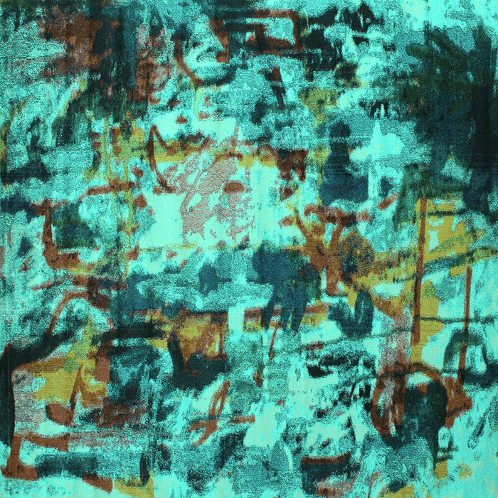 Square Machine Washable Abstract Turquoise Contemporary Area Rugs, wshcon1176turq