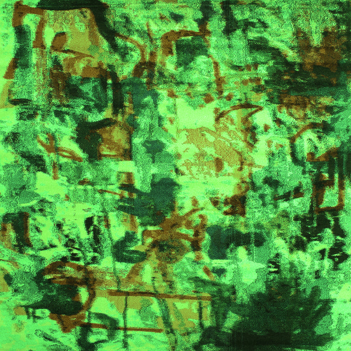 Round Machine Washable Abstract Green Contemporary Area Rugs, wshcon1176grn