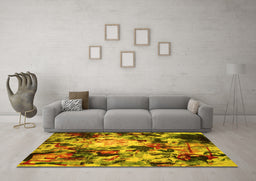 Machine Washable Abstract Yellow Contemporary Rug in a Living Room, wshcon1176yw