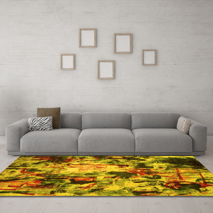 Machine Washable Abstract Yellow Contemporary Rug in a Living Room, wshcon1176yw