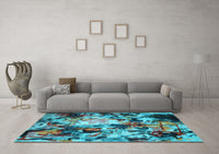 Machine Washable Abstract Light Blue Contemporary Rug, wshcon1176lblu