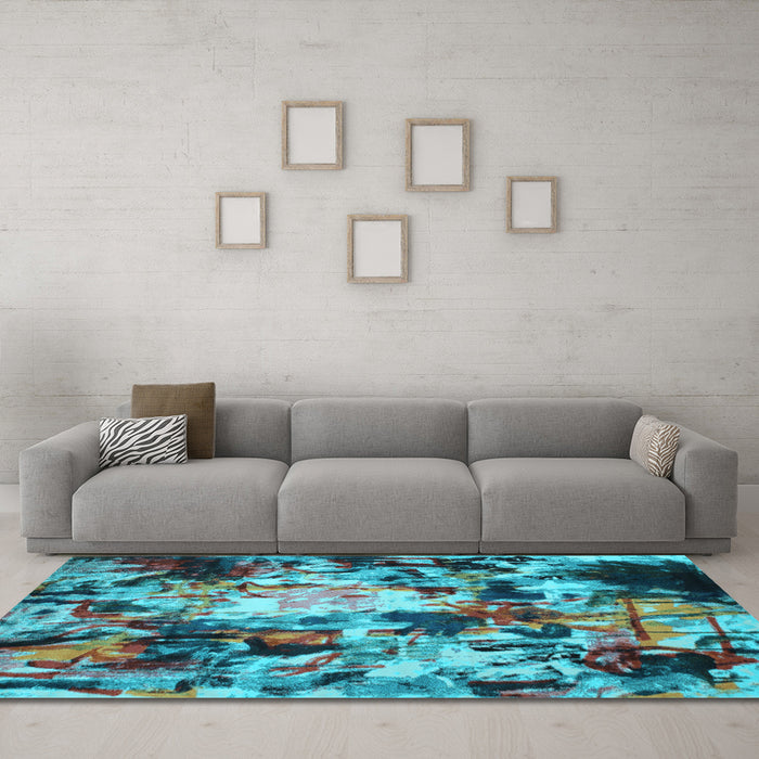 Machine Washable Abstract Light Blue Contemporary Rug in a Living Room, wshcon1176lblu