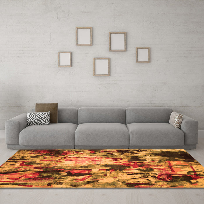 Machine Washable Abstract Orange Contemporary Area Rugs in a Living Room, wshcon1176org