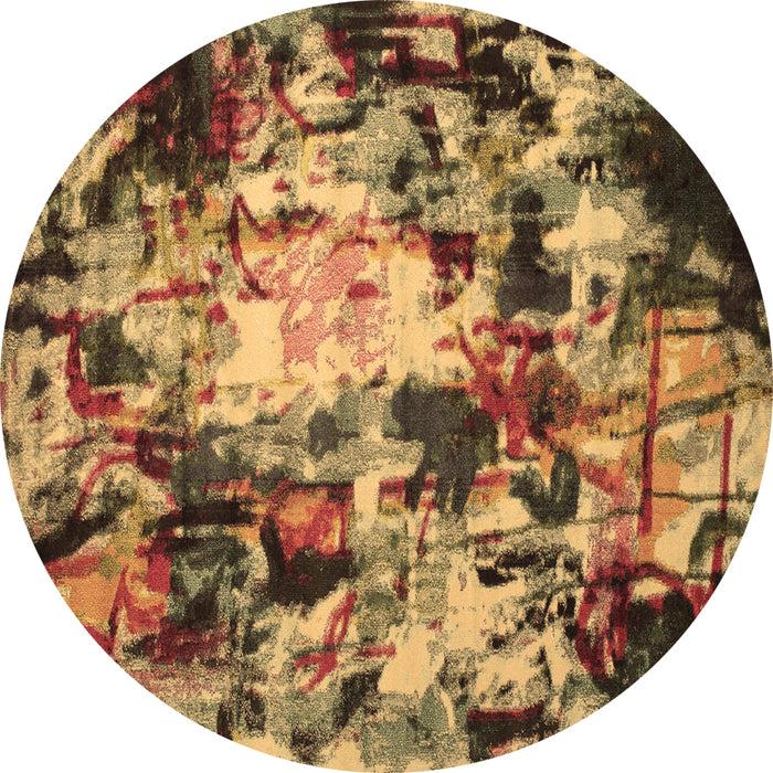 Round Machine Washable Abstract Brown Contemporary Rug, wshcon1176brn