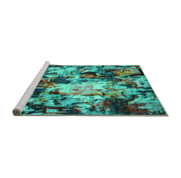 Sideview of Machine Washable Abstract Turquoise Contemporary Area Rugs, wshcon1176turq