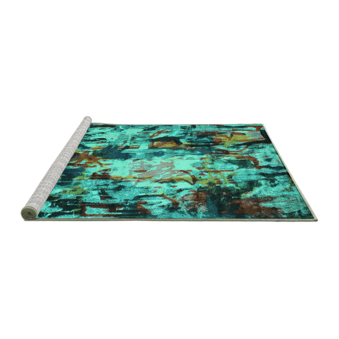 Sideview of Machine Washable Abstract Turquoise Contemporary Area Rugs, wshcon1176turq