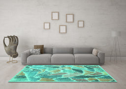 Machine Washable Abstract Turquoise Contemporary Area Rugs in a Living Room,, wshcon1177turq